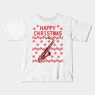 Saxophone Ugly Christmas Saxophonist Musician Kids T-Shirt